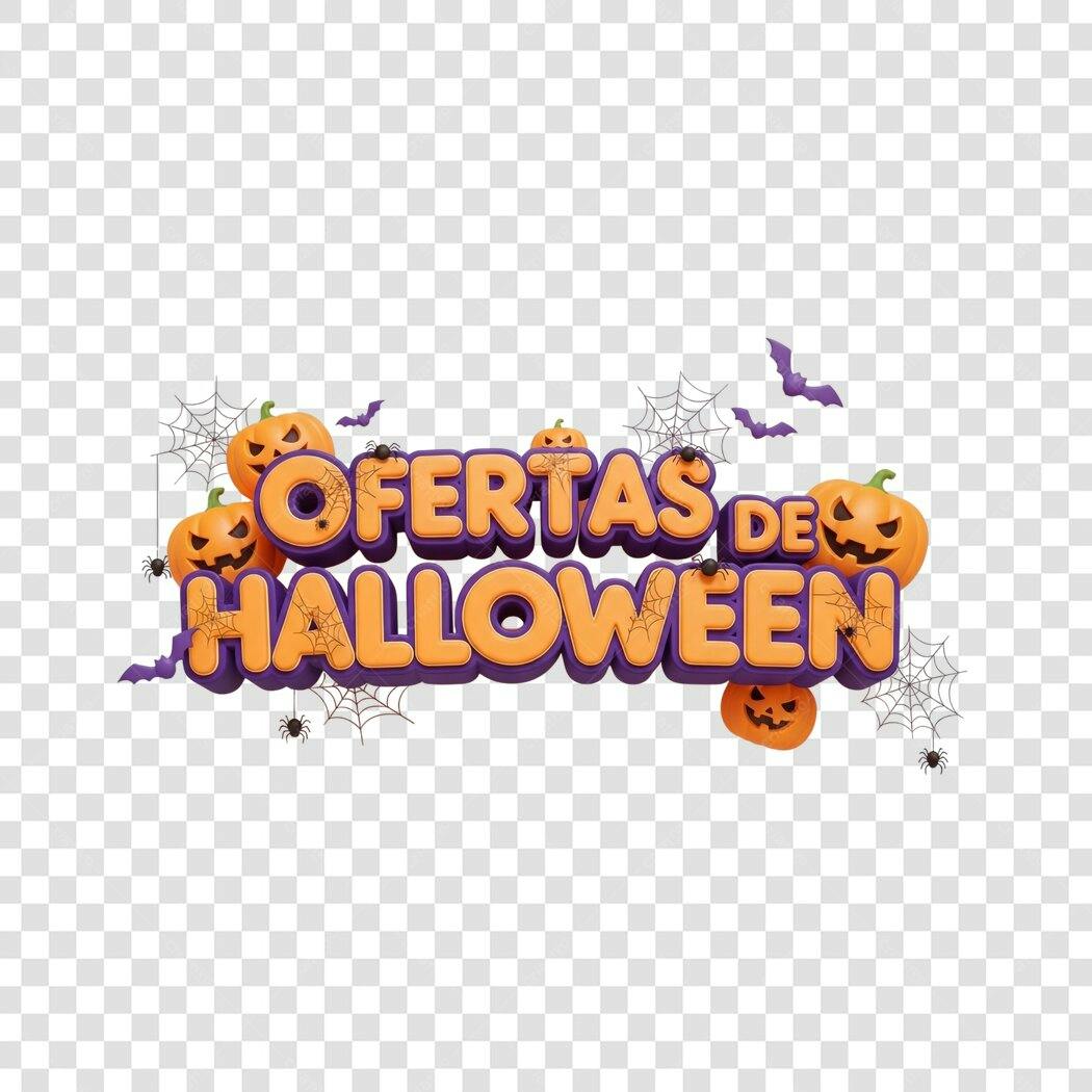 Elemento Gráfico Ofertas Halloween Abóboras Roxas Laranjas PNG com fundo transparente
