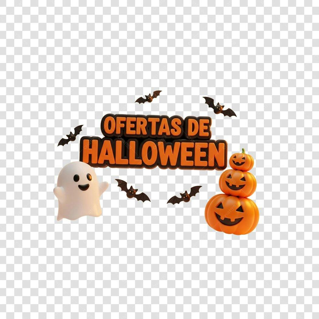 Gráfico 3D Ofertas de Halloween com Fantasma Abóboras PNG com fundo transparente