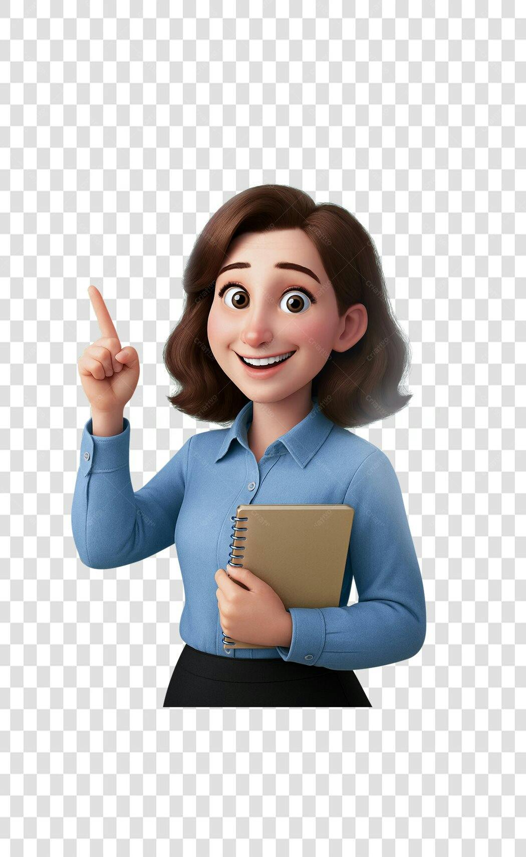 Icone Mulher Profissional Apontando Ideia Camisa Azul PNG com fundo transparente