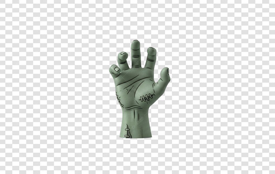 Ilustração Mão de Zumbi Halloween Verde Costurada PNG com fundo transparente