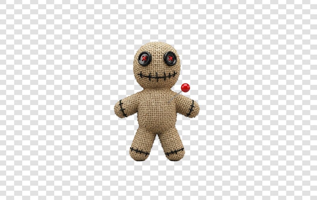 Ilustração 3D Boneco Vodu para Halloween com alfinete PNG com fundo transparente
