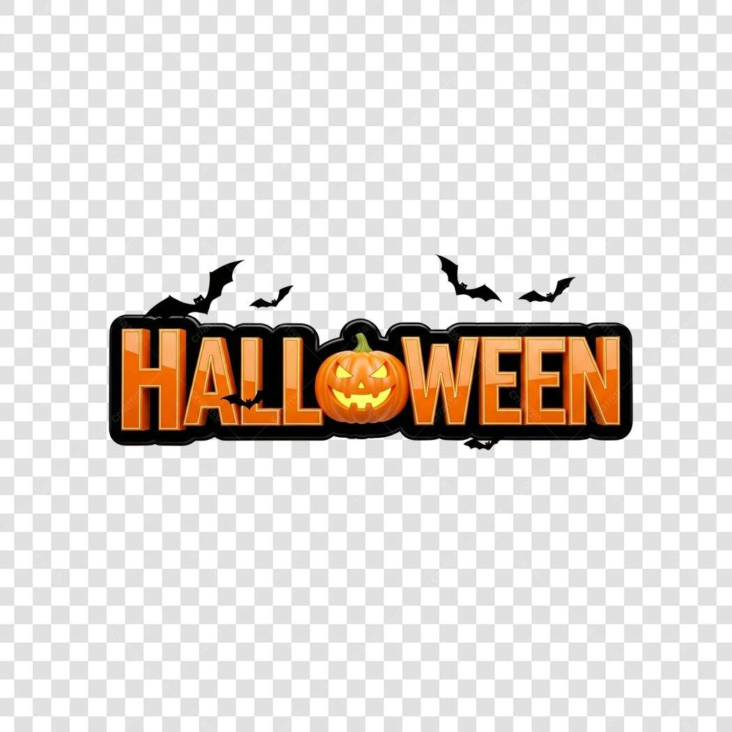Título Halloween 31 de Outubro com abóbora e morcegos PNG com fundo transparente
