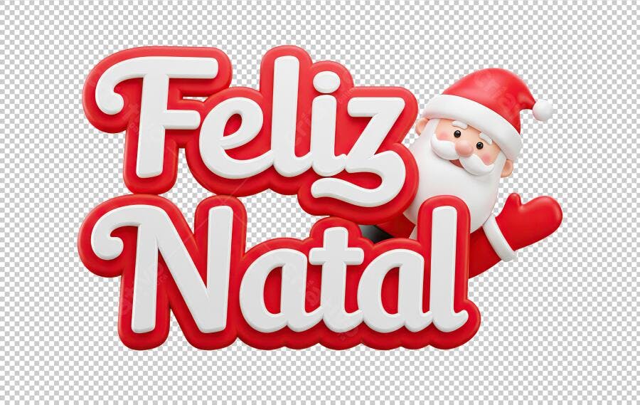 Título de texto 3D Feliz Natal com Papai Noel vermelho e branco PNG com fundo transparente