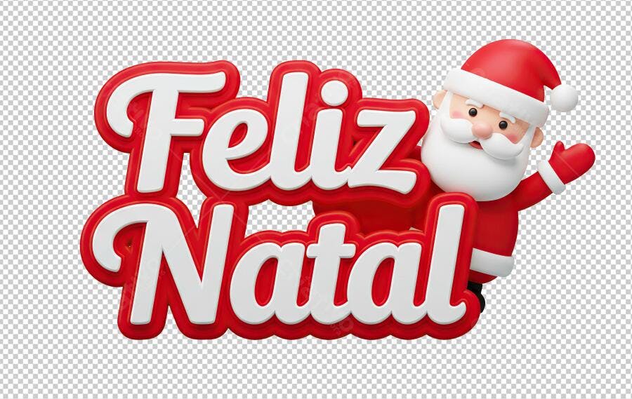 Mensagem Feliz Natal Papai Noel 3D Vermelho Branco PNG com fundo transparente