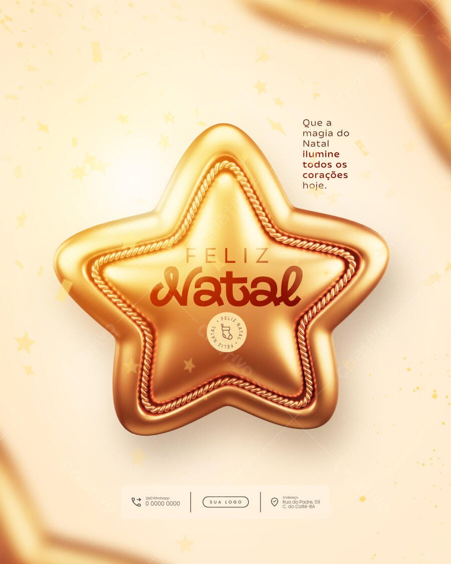 Flyer Feliz Natal Estrela Dourada PSD Editável