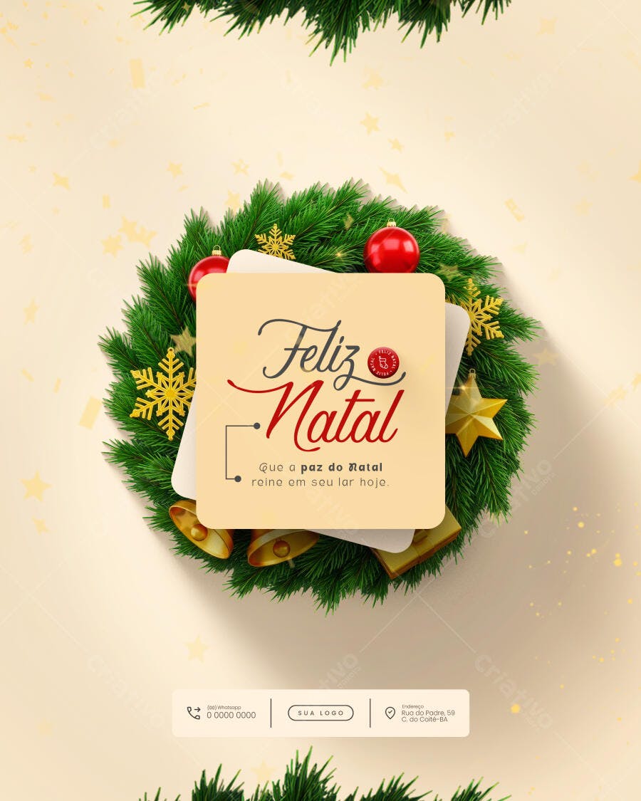 Post para Redes Sociais Feliz Natal Guirlanda Verde PSD Editável