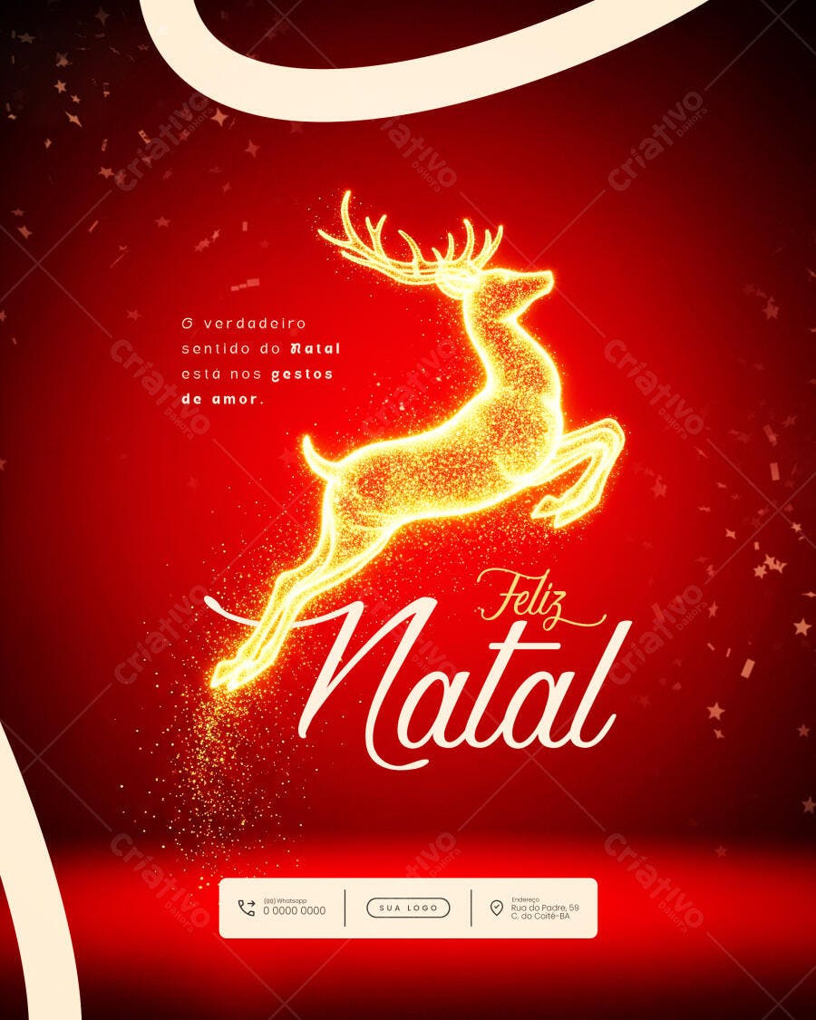 Flyer Natal Mágico Rena Dourada PSD Editável