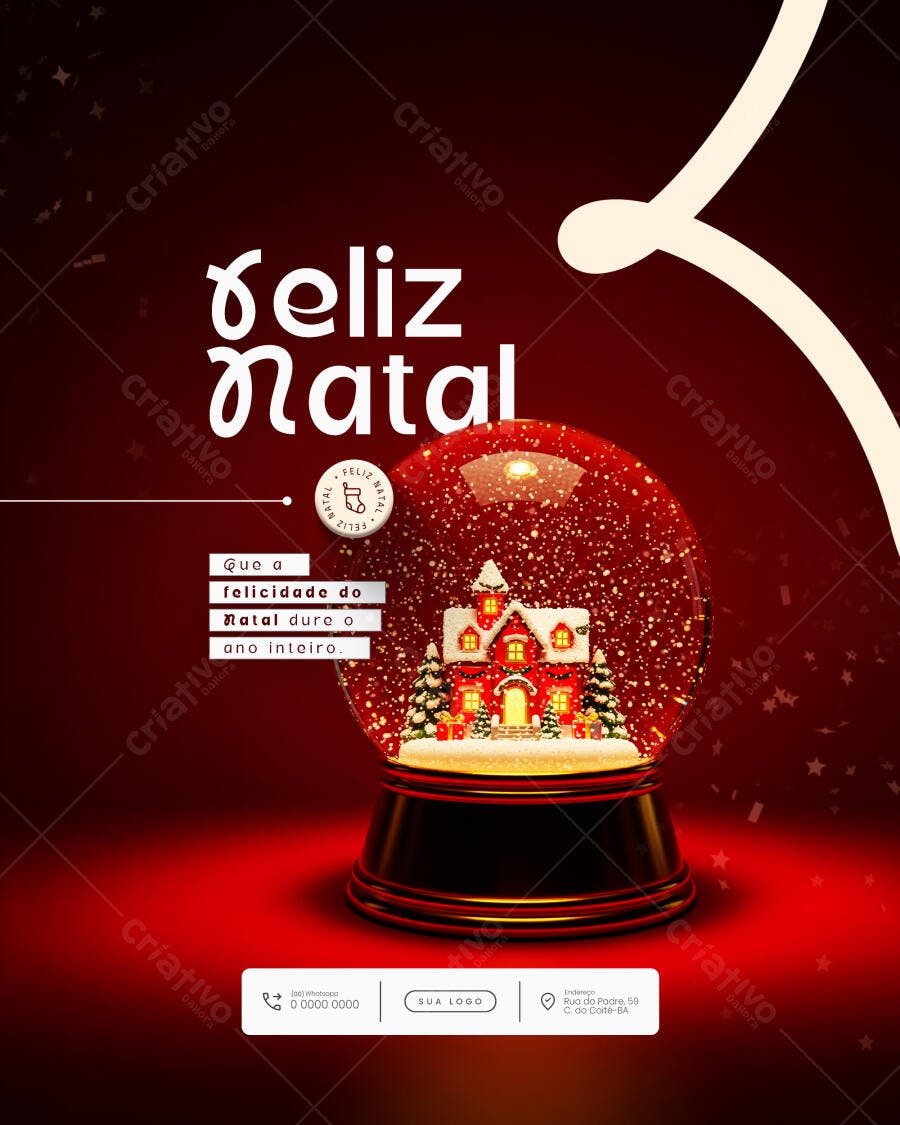 Flyer de Natal com Globo de Neve e Mensagem Feliz Natal PSD Editável