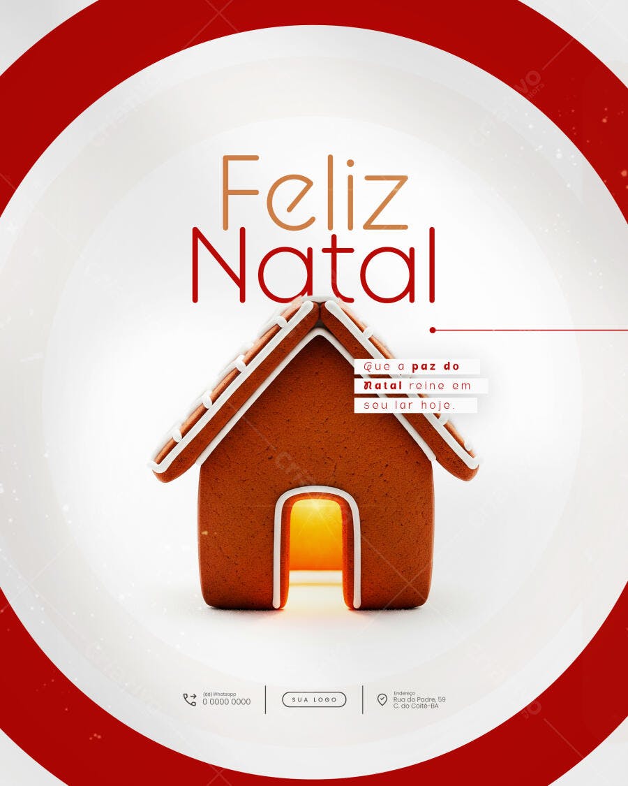 Post de Natal com Casa de Biscoito para Boas Festas PSD Editável