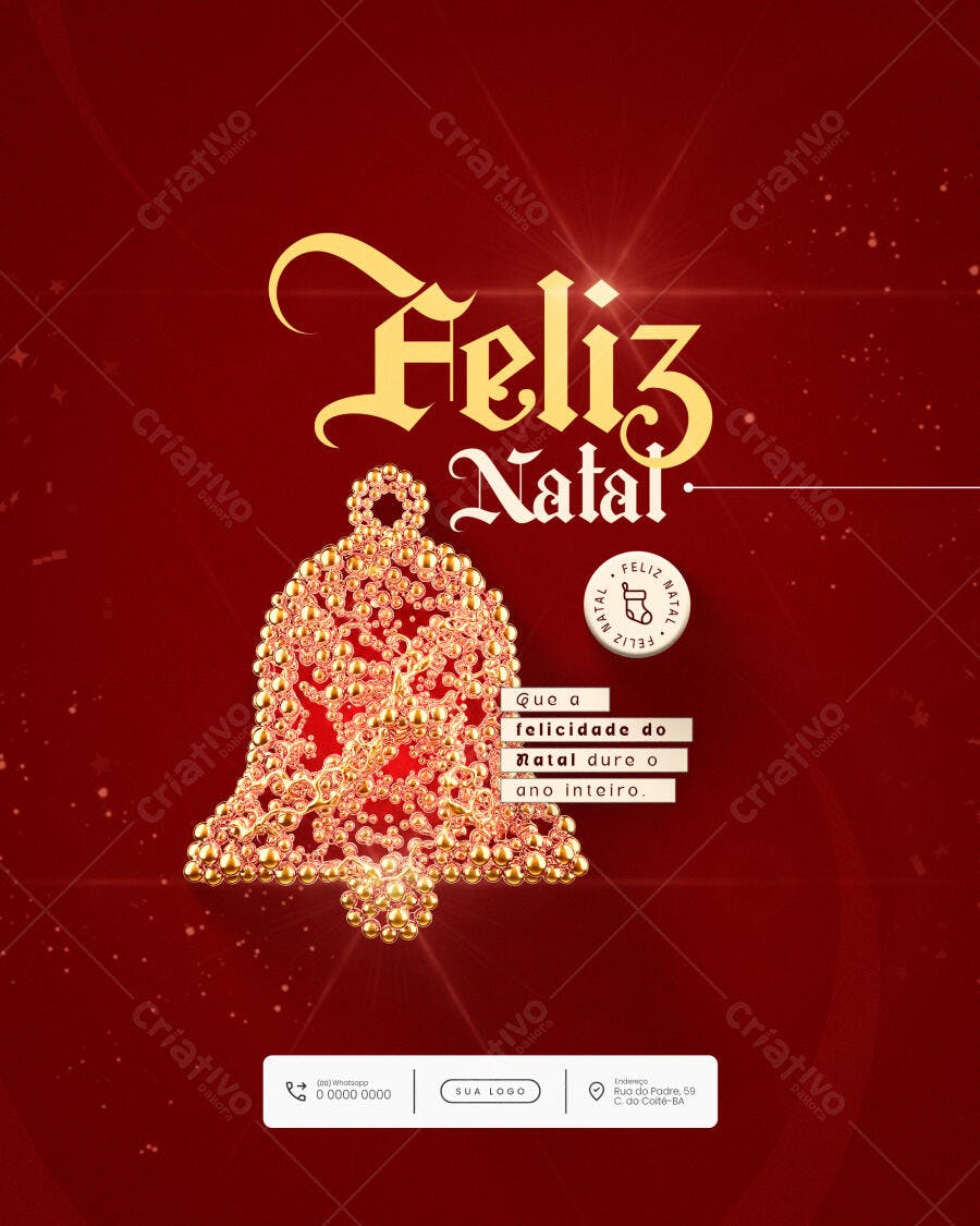 Flyer Feliz Natal com Sino Dourado PSD Editável