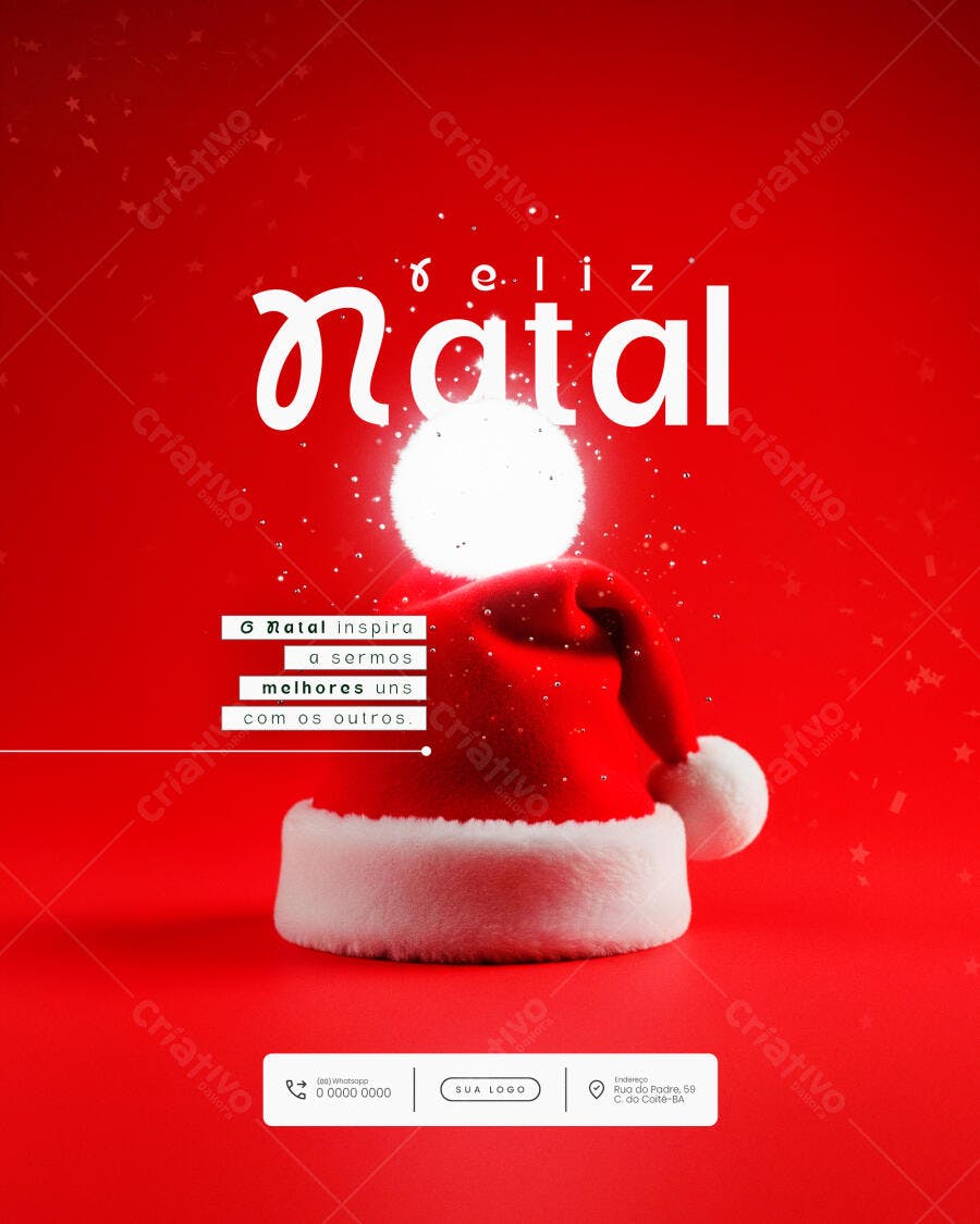 Flyer Feliz Natal com Gorro de Papai Noel e Brilho PSD Editável