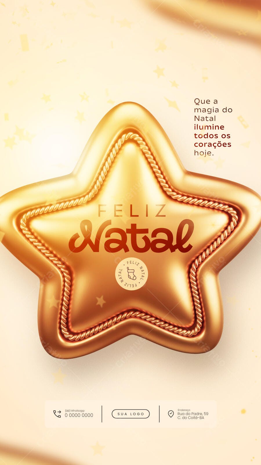 Post Redes Sociais Feliz Natal Estrela Dourada PSD Editável