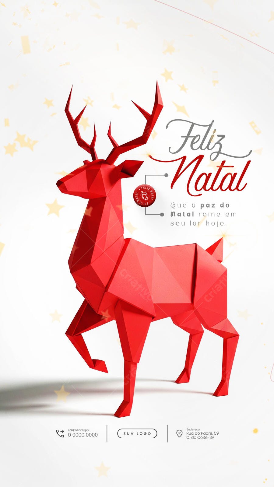 Flyer de Feliz Natal com Rena Vermelha Psd Editável