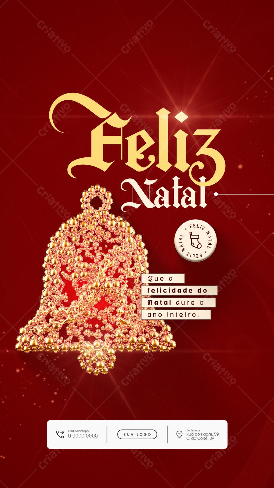 Post no Instagram Feliz Natal Sino Dourado PSD Editável
