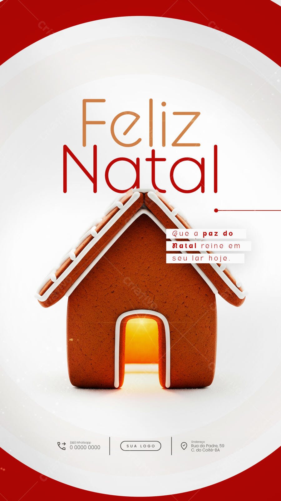 Flyer Mensagem de Natal com Casa de Biscoito PSD Editável