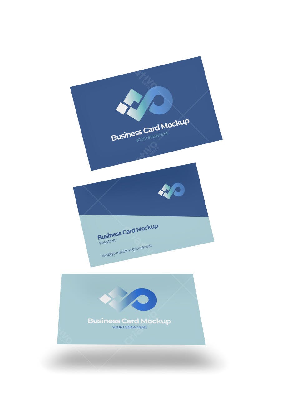 Mockup Cartões de Visita Modernos Flutuantes Azul e Branco