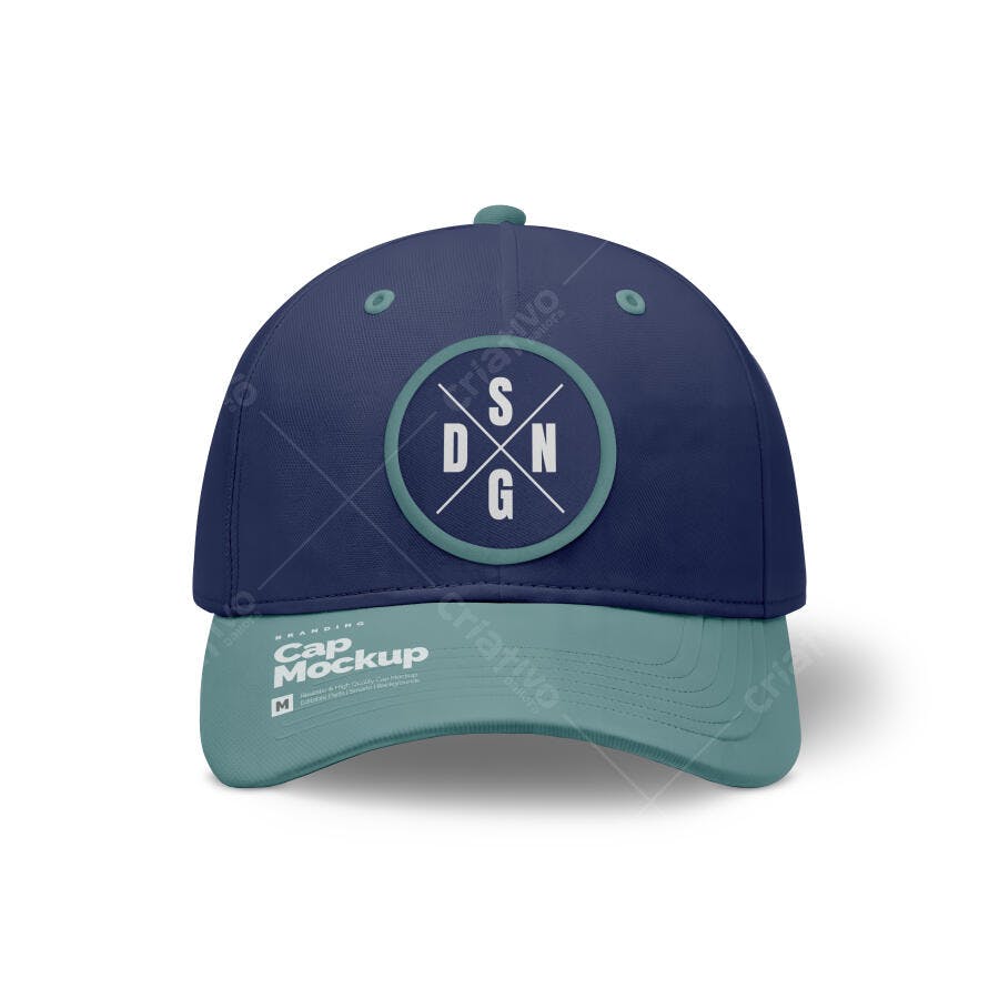 Mockup de Boné Bicolor Azul Marinho e Verde Água Realista para Branding