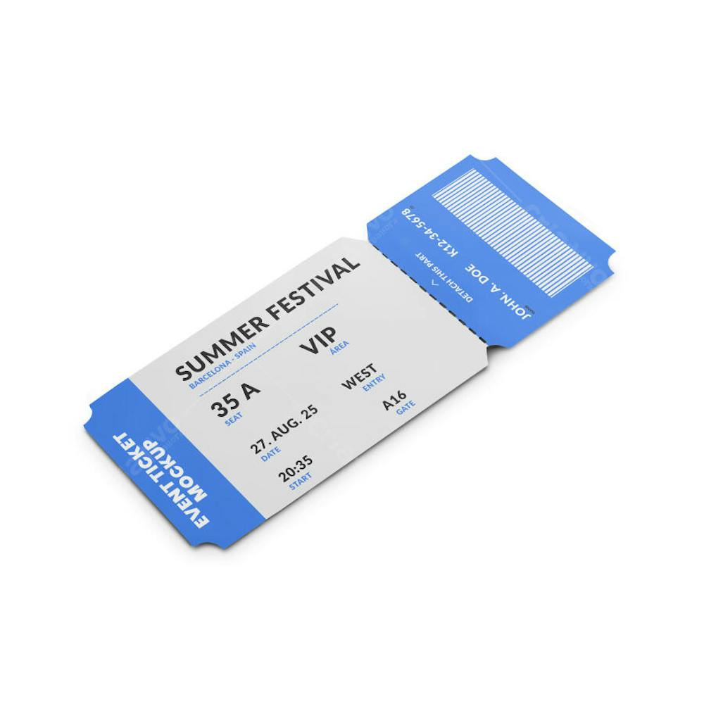 Realistic Blue and White Event Ticket Mockup for Music Festival VIP ...