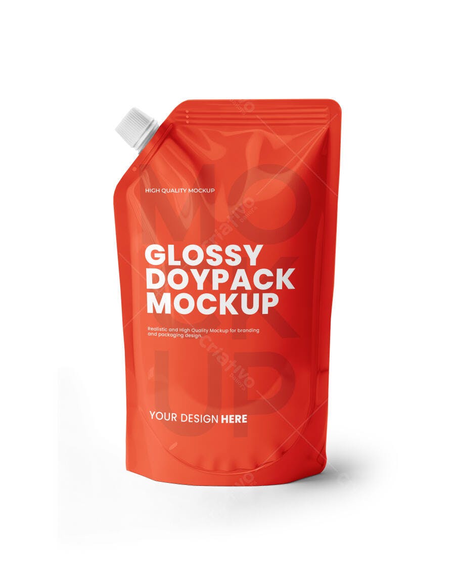 Mockup Realista de Embalagem Doypack Brilhante Vermelho Laranja para Líquidos