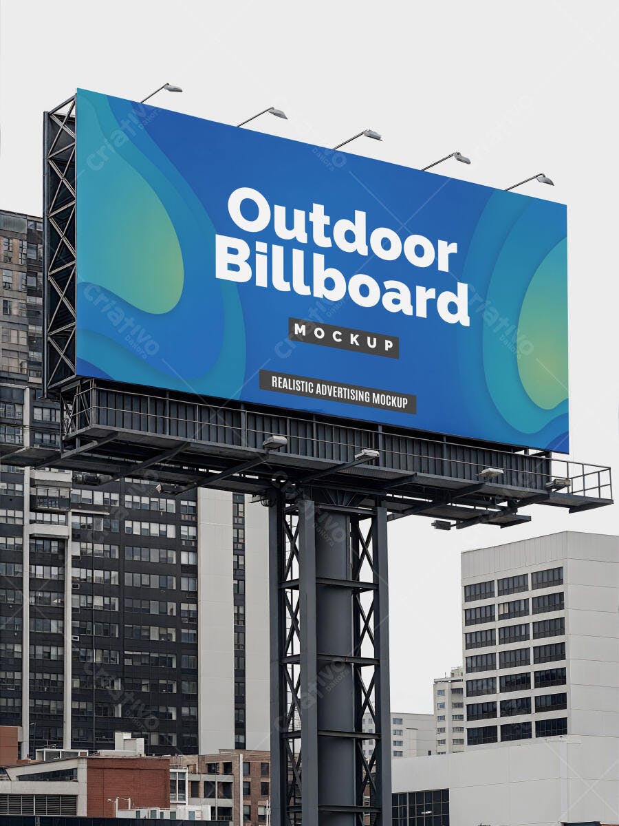 Mockup Realista de Outdoor Publicitário Urbano em Cenário de Cidade