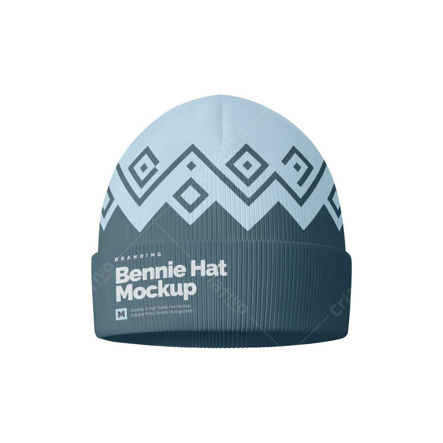 Mockup de Gorro de Inverno Realista Azul com Padrão Geométrico Moderno