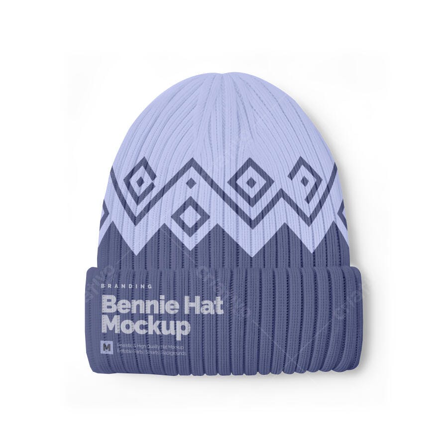 Mockup Realista de Gorro Touca de Inverno Azul com Padrão Geométrico