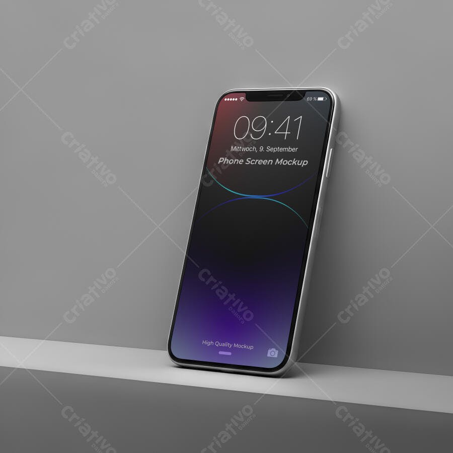 Mockup de Tela de Smartphone Moderno Prateado em Cena Minimalista Cinza