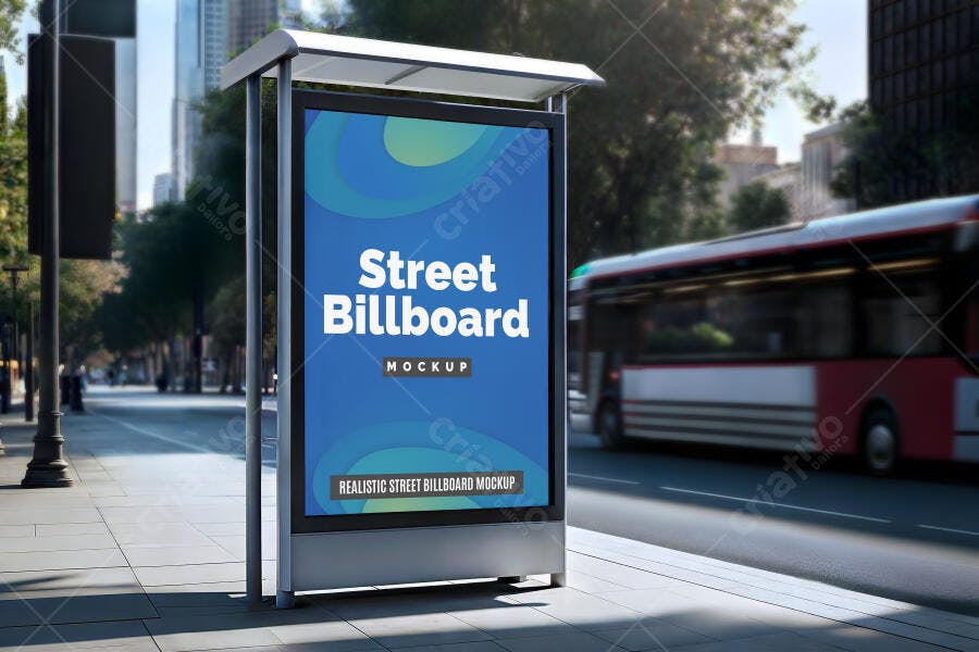 Mockup Painel Publicitário Urbano Realista em Ponto de Ônibus