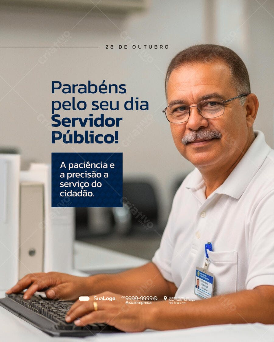Flyer Dia do Servidor Público 28 Outubro Homem Óculos PSD Editável