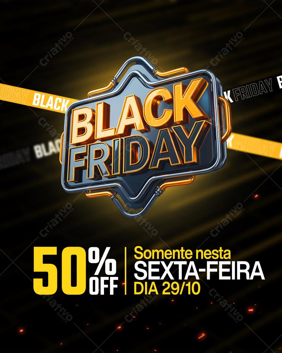 Flyer Digital Black Friday 50% OFF PSD Editável