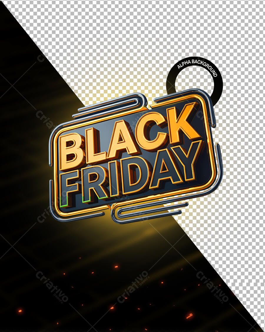 Título 3D Dourado e Preto Black Friday Luxuoso PSD Editável