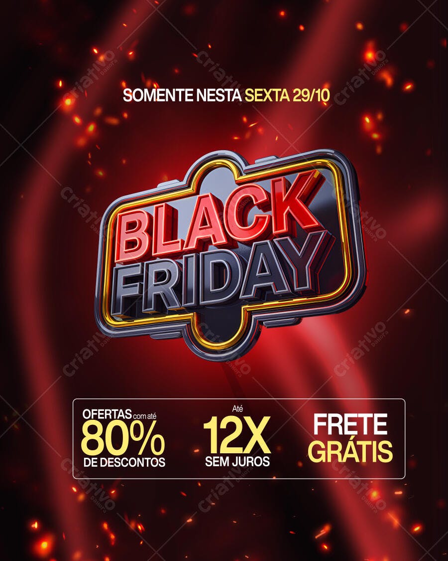 Flyer Black Friday com 80% Desconto e Frete Grátis PSD Editável