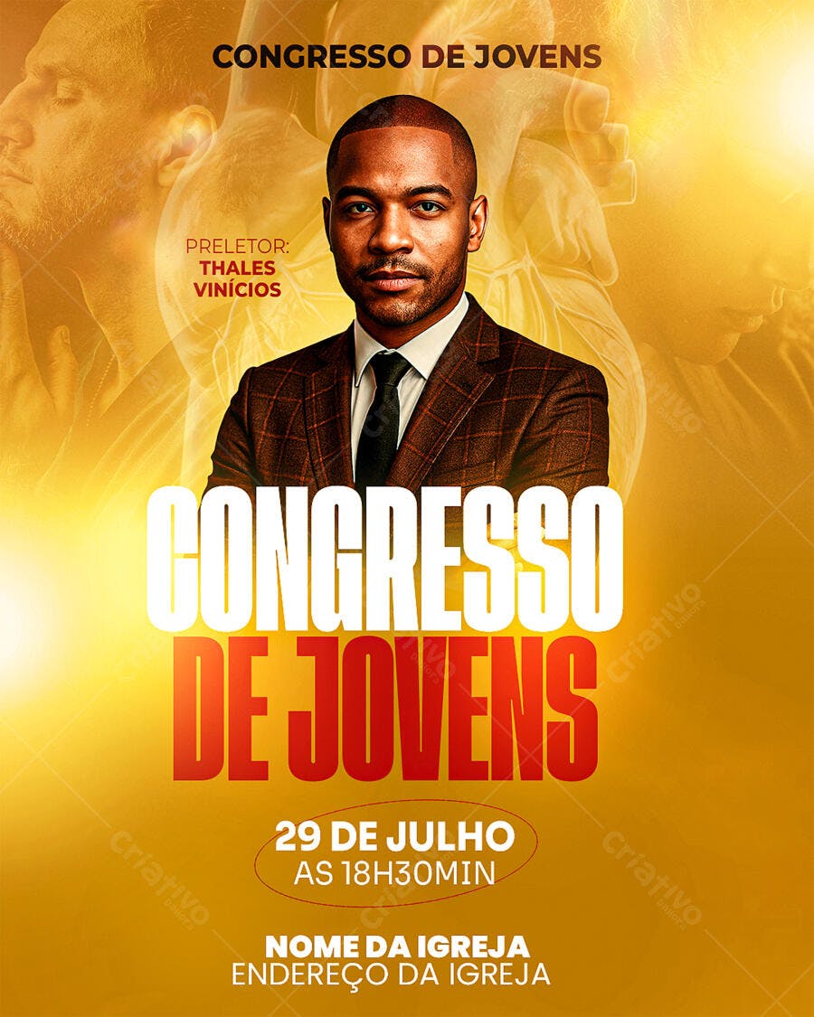 Flyer para Congresso de Jovens com Preletor Thales Vinícios PSD Editável