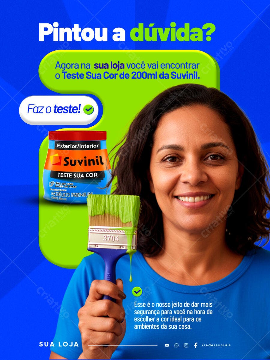Flyer Suvinil Teste Sua Cor com Mulher Pincel Verde PSD Editável