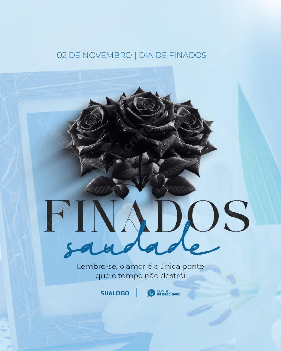 Flyer Dia de Finados Rosas Pretas e Mensagem de Saudade PSD Editável