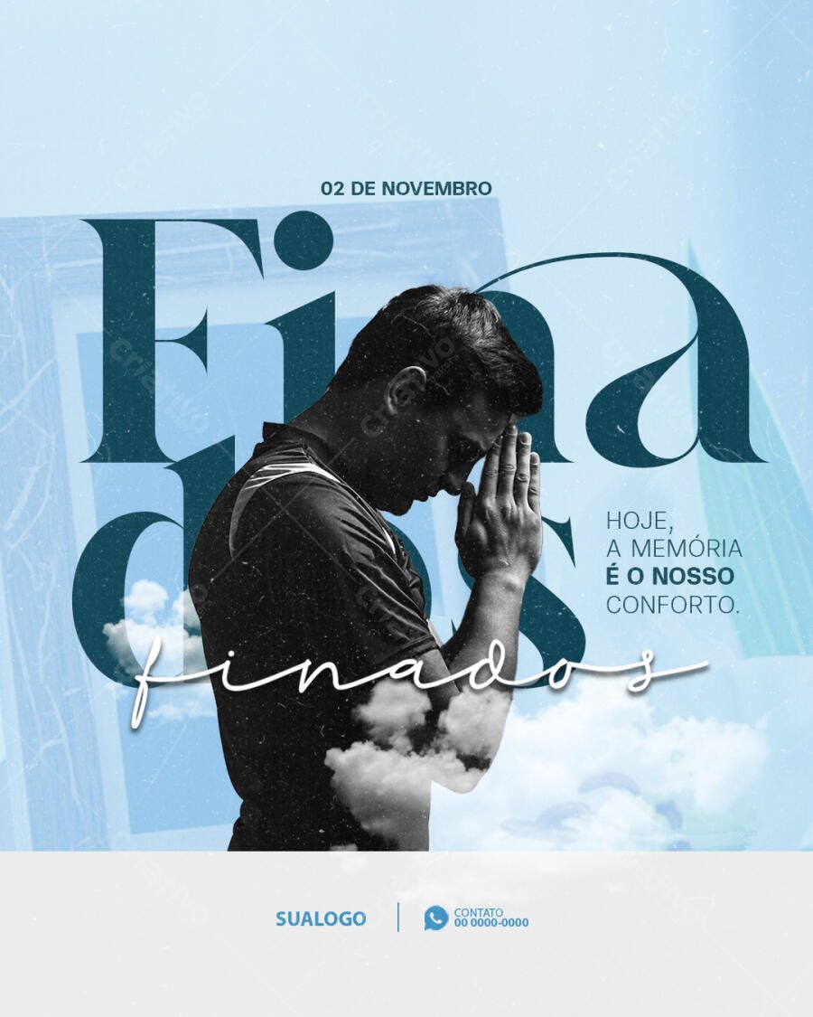 Flyer Homenagem Finados 02 de Novembro Homem Reflexivo Céu PSD Editável