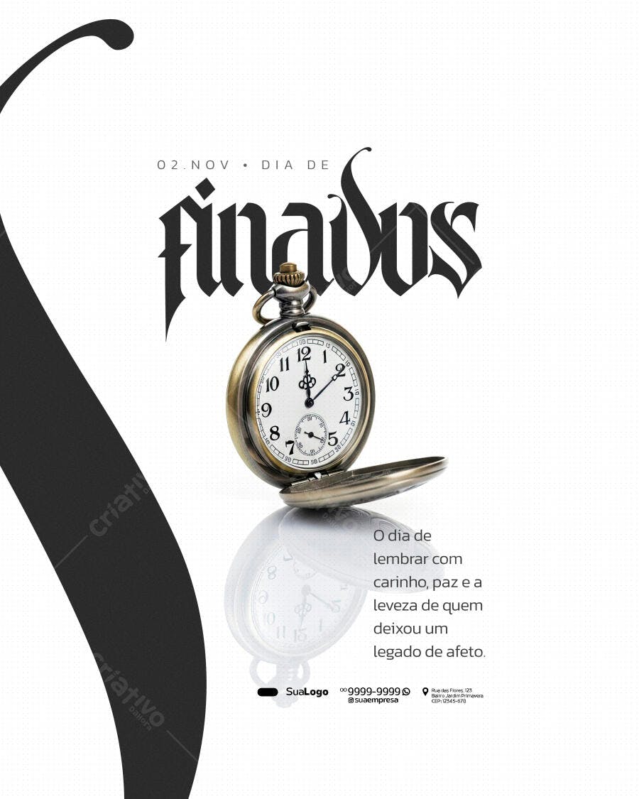 Flyer Dia de Finados com Relógio de Bolso Antigo PSD Editável