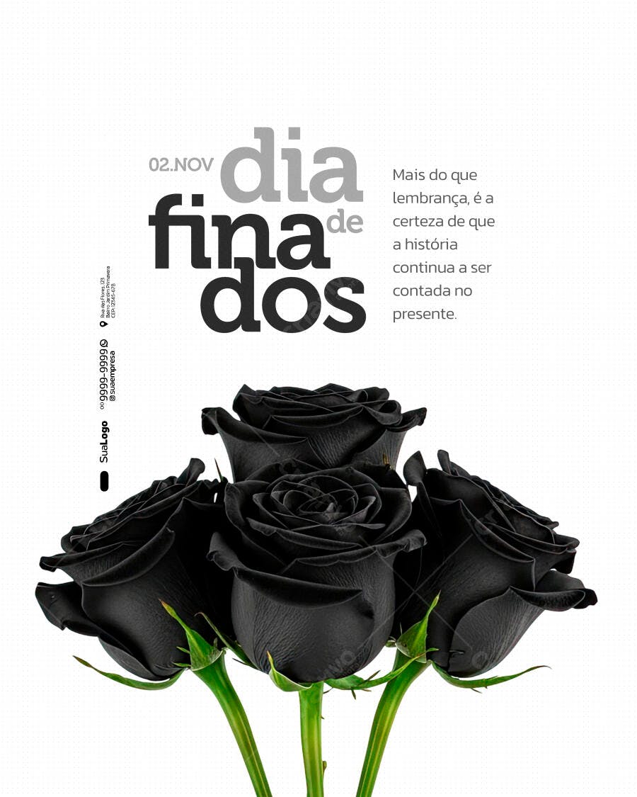 Post para Redes Sociais Dia de Finados com Rosas Negras PSD Editável