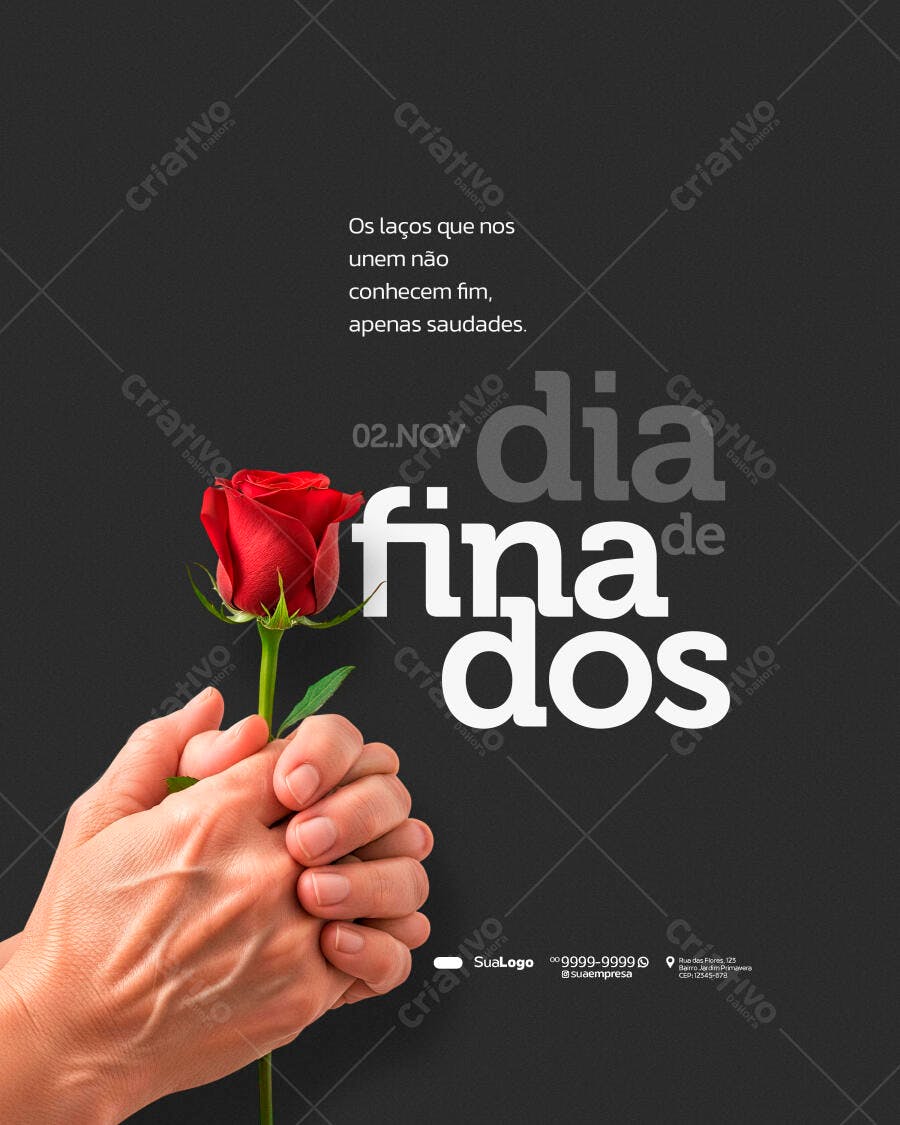 Flyer Dia de Finados com Rosa e Mãos Psd Editável
