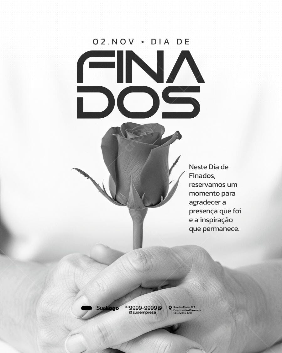 Flyer Dia de Finados Mãos Segurando Rosa PSD Editável