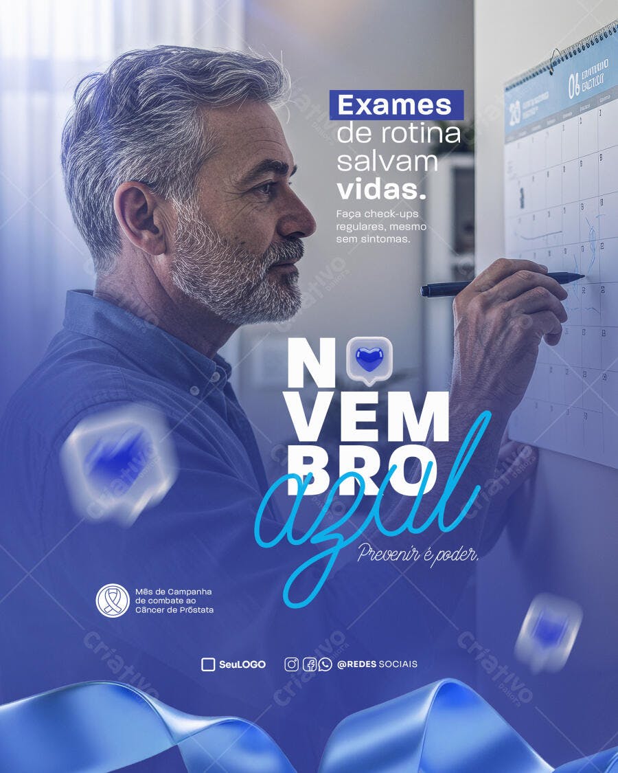 Post Social para Novembro Azul Saúde Masculina PSD Editável