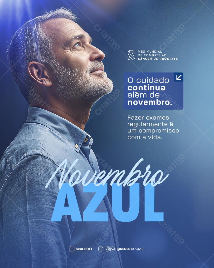 Post para Novembro Azul Homem Idoso Câncer Próstata PSD Editável