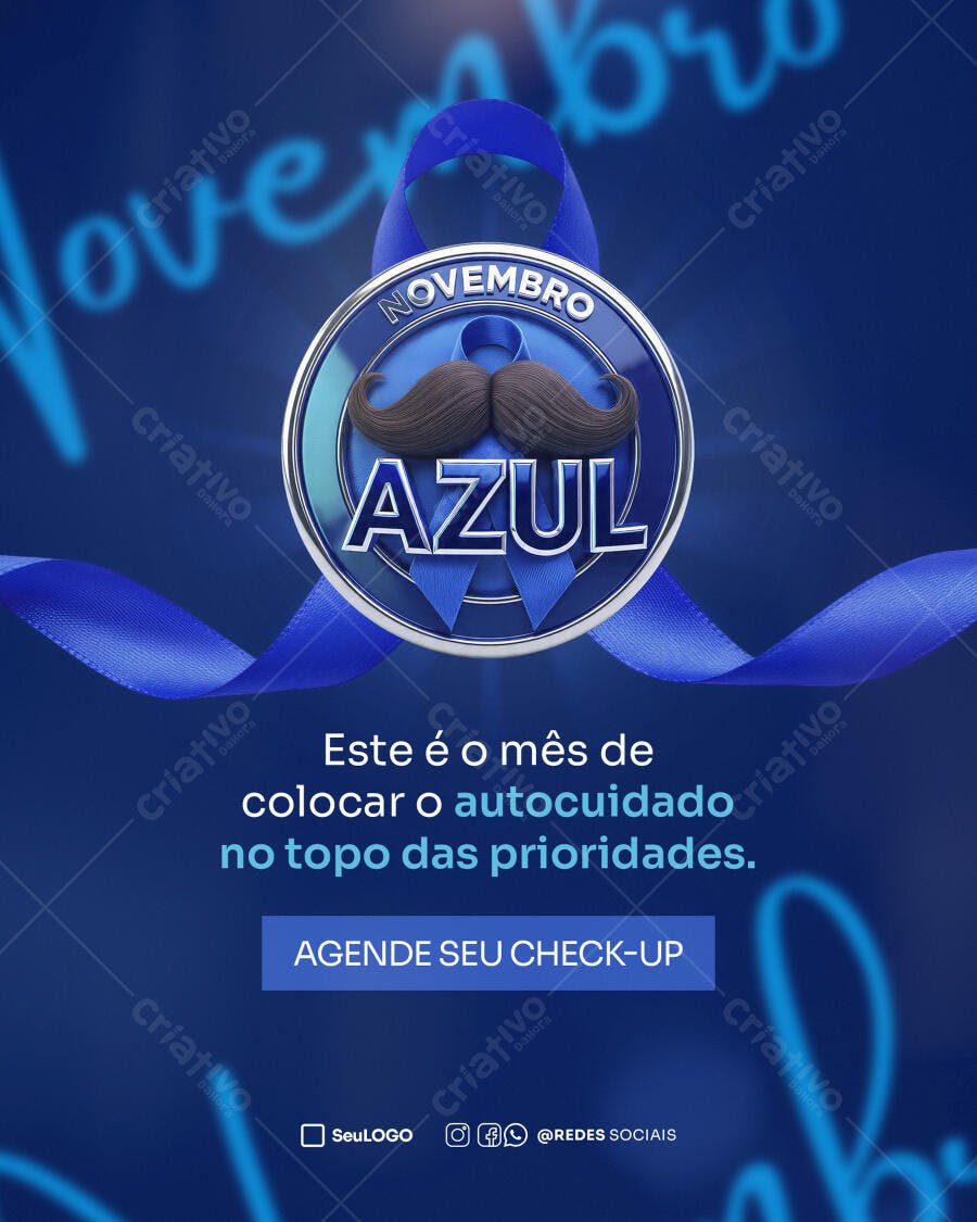 Post Redes Sociais Novembro Azul Conscientização Saúde Masculina PSD Editável