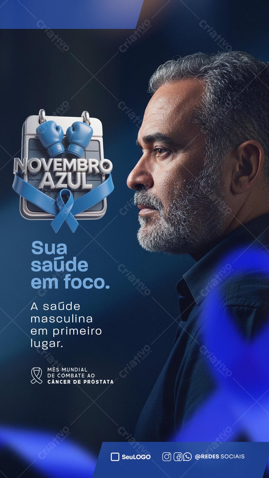Flyer para Novembro Azul Saúde Masculina PSD Editável