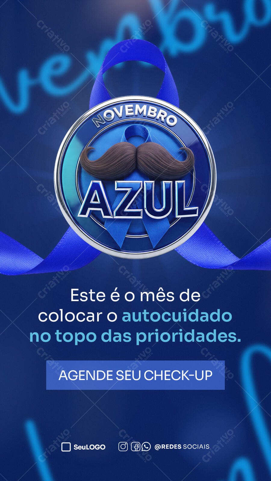 Flyer Vertical Novembro Azul com Bigode PSD Editável