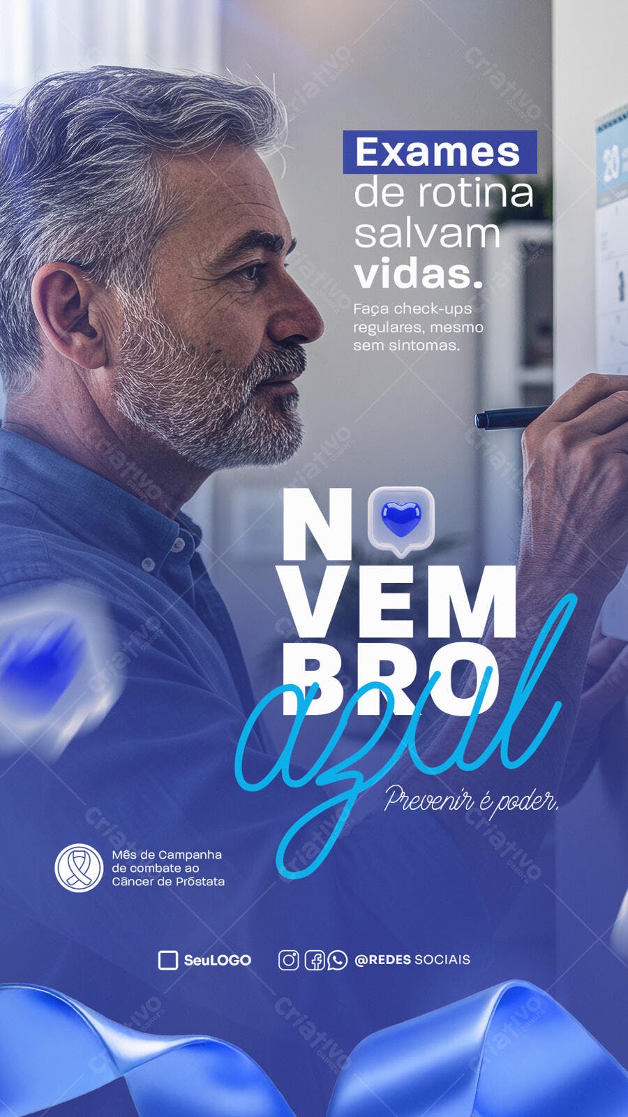 Flyer Novembro Azul Exames de Rotina Masculina PSD Editável