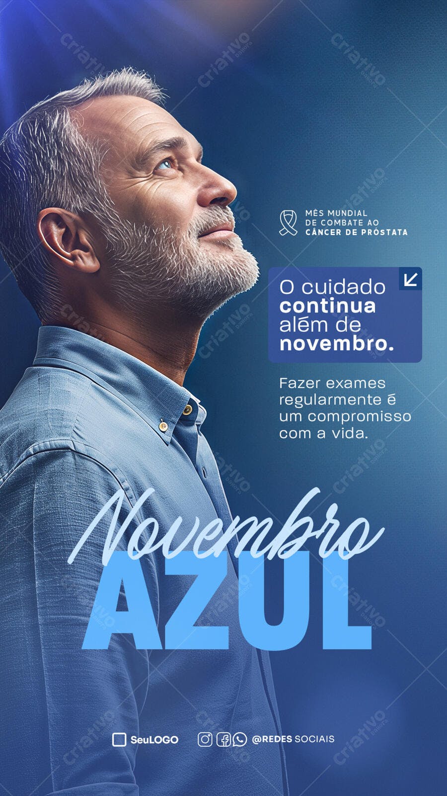 Flyer Novembro Azul para Conscientização Câncer Próstata PSD Editável