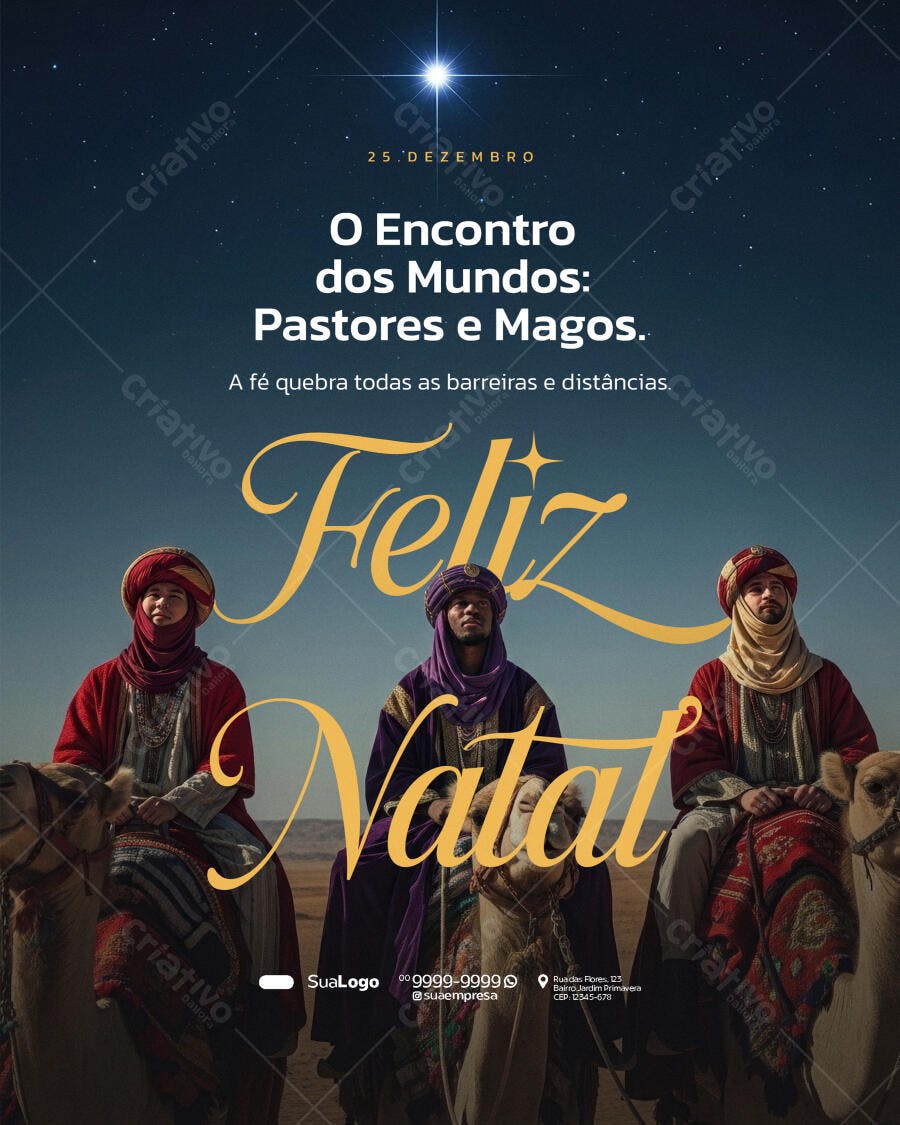 Flyer de Natal para O Encontro dos Mundos Pastores e Magos PSD Editável