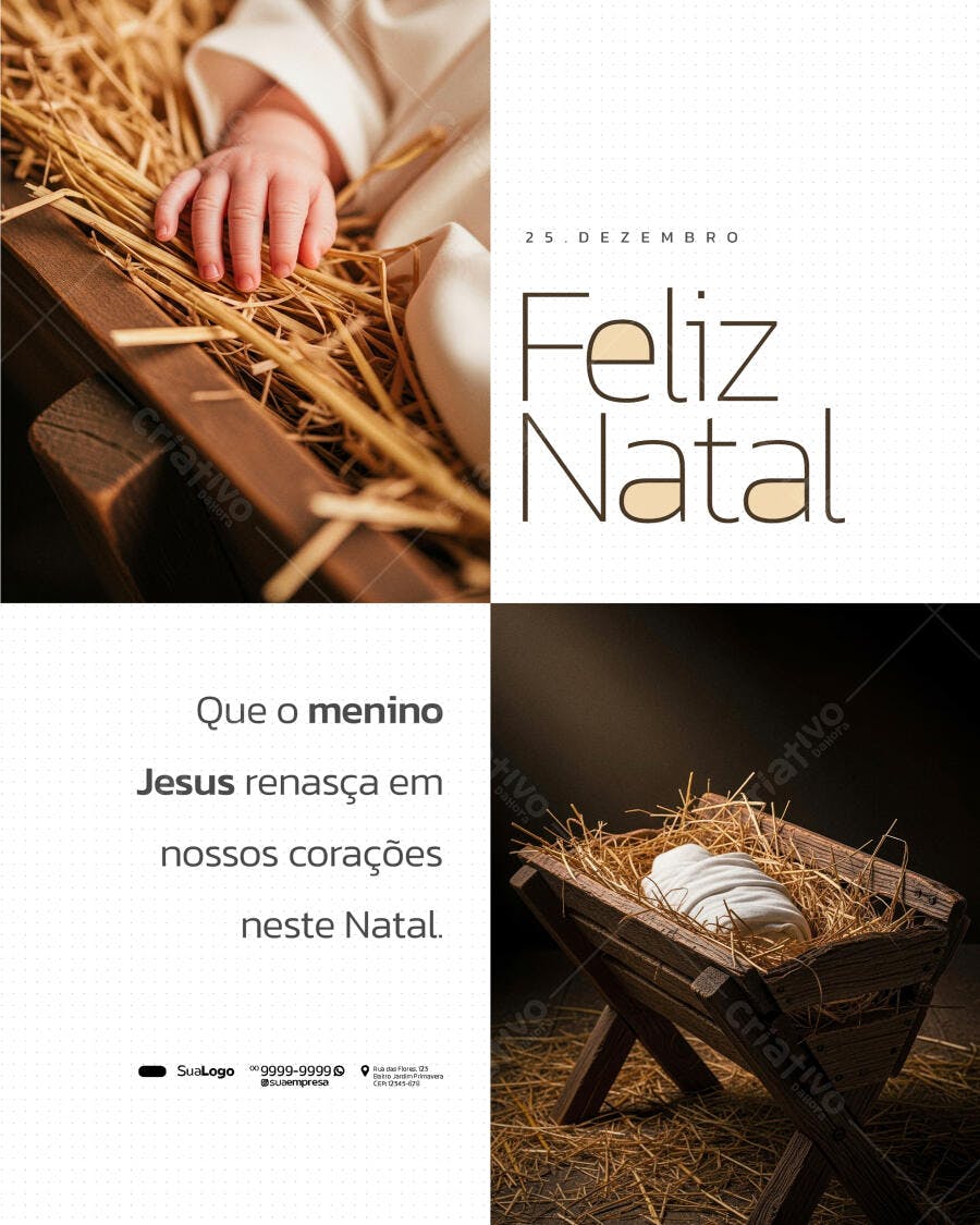 Flyer para Natal com Mão de Bebê e Presépio PSD Editável