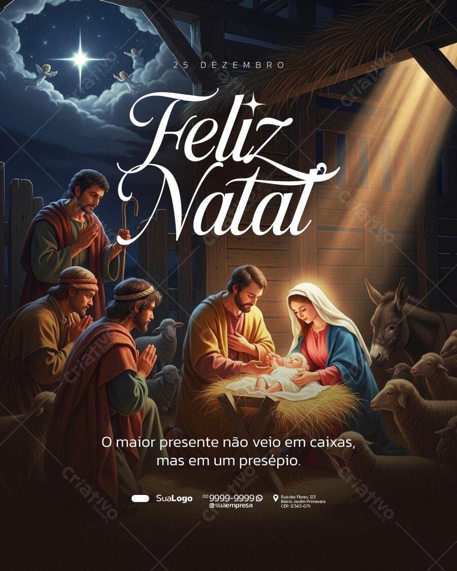 Flyer Feliz Natal Presépio Sagrada Família PSD Editável